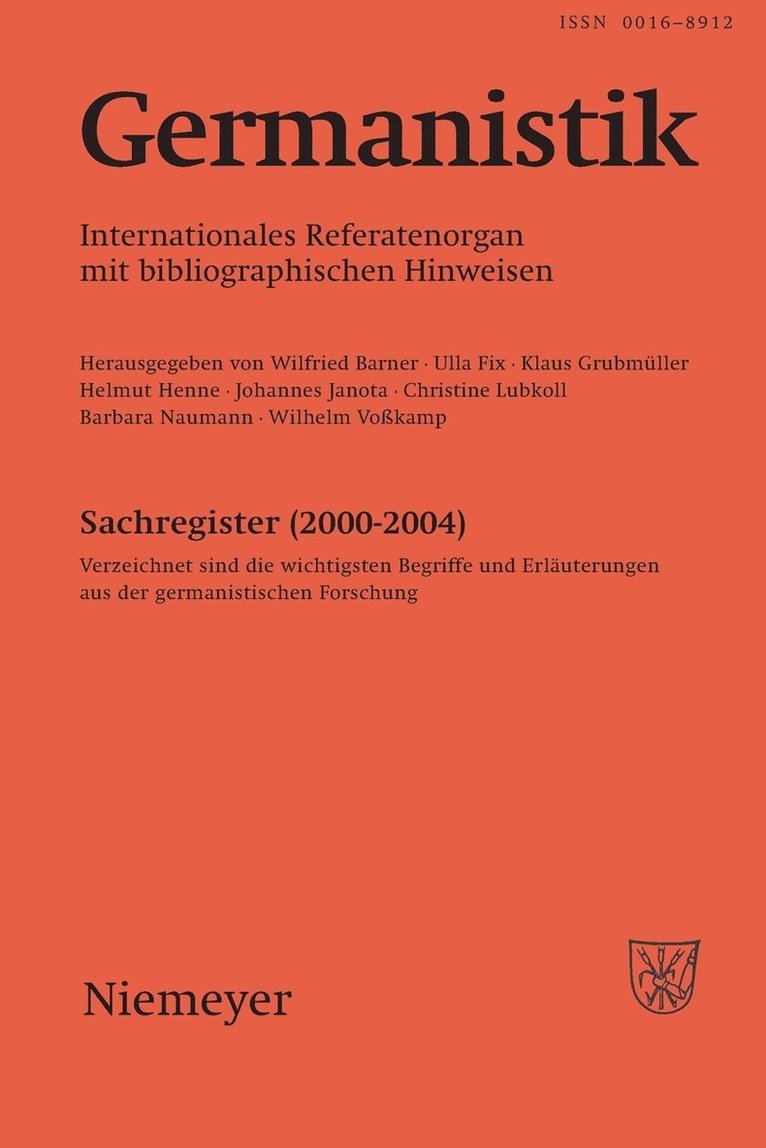Wilfried Barner, Ulla Fix, Klaus Grubmüller - Germanistik, Sachregister (2000-2004), Inbunden