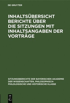 Inhaltsbersicht Berichte ber Die Sitzungen Mit Inhaltsangaben Der Vortrge 1