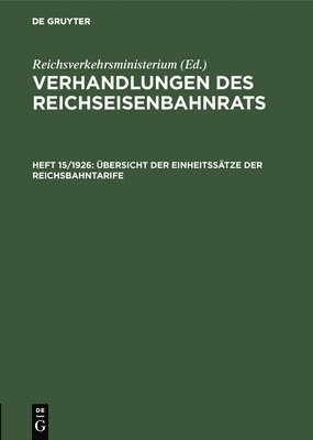 bokomslag Übersicht Der Einheitssätze Der Reichsbahntarife