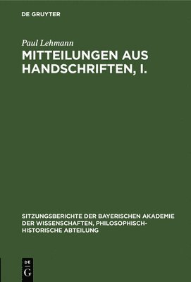 bokomslag Mitteilungen Aus Handschriften, I.