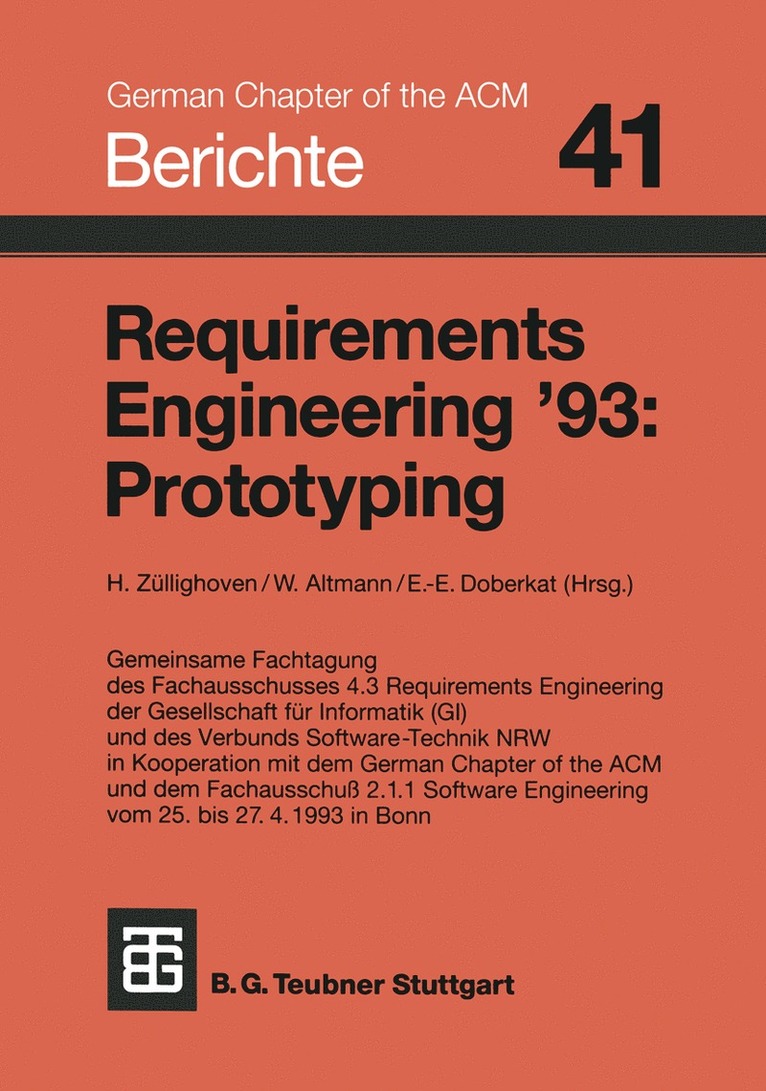Züllighoven, Altmann, Doberkat - Requirements Engineering ’93: Prototyping, Häftad