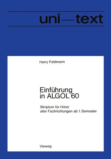 Harry Feldmann - Einführung in ALGOL 60, Häftad