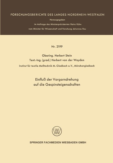 Herbert Stein - Einfluß der Vorgarndrehung auf die Gespinsteigenschaften, Häftad