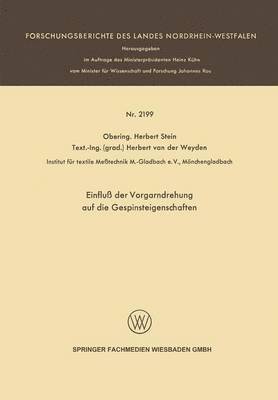 bokomslag Einflu der Vorgarndrehung auf die Gespinsteigenschaften