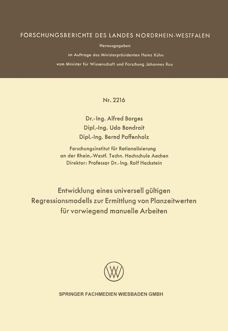 Entwicklung eines universell gültigen Regressionsmodells zur Ermittlung von Planzeitwerten für vorwiegend manuelle Arbeiten