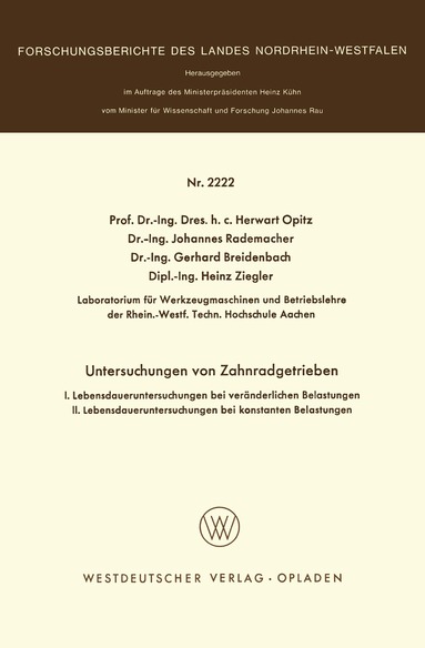 Herwart Opitz - Untersuchungen an Zahnradgetrieben, Häftad