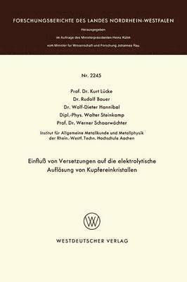 Einflu von Versetzungen auf die elektrolytische Auflsung von Kupfereinkristallen 1