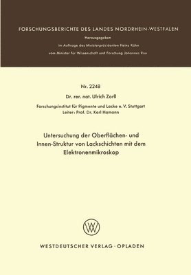 bokomslag Untersuchung der Oberflächen- und Innen-Struktur von Lackschichten mit dem Elektronenmikroskop