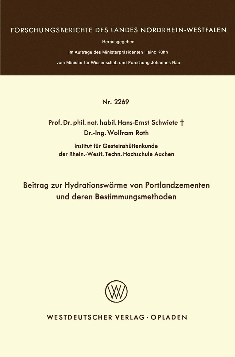 Beitrag zur Hydrationswrme von Portlandzementen und deren Bestimmungsmethoden 1