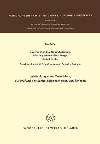 Hans Stüdemann - Entwicklung einer Vorrichtung zur Prüfung der Schneideigenschaften von Scheren, Häftad