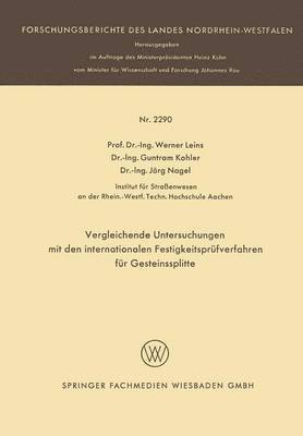 bokomslag Vergleichende Untersuchungen mit den internationalen Festigkeitsprfverfahren fr Gesteinssplitte