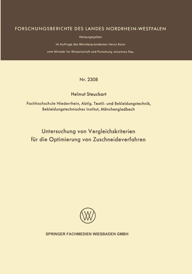 Helmut Steuckart - Untersuchung von Vergleichskriterien für die Optimierung von Zuschneideverfahren, Häftad