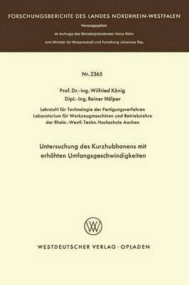 bokomslag Untersuchung des Kurzhubhonens mit erhhten Umfangsgeschwindigkeiten