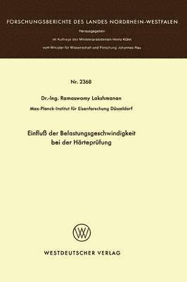 bokomslag Einflu der Belastungsgeschwindigkeit bei der Hrteprfung