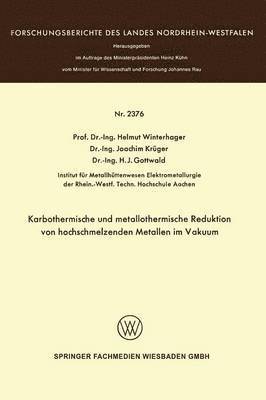 bokomslag Karbothermische und metallothermische Reduktion von hochschmelzenden Metallen im Vakuum