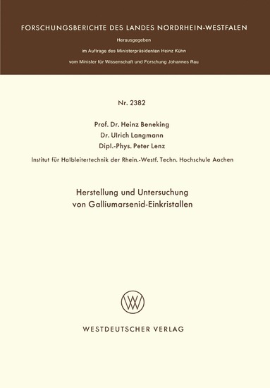 bokomslag Herstellung und Untersuchung von Galliumarsenid-Einkristallen