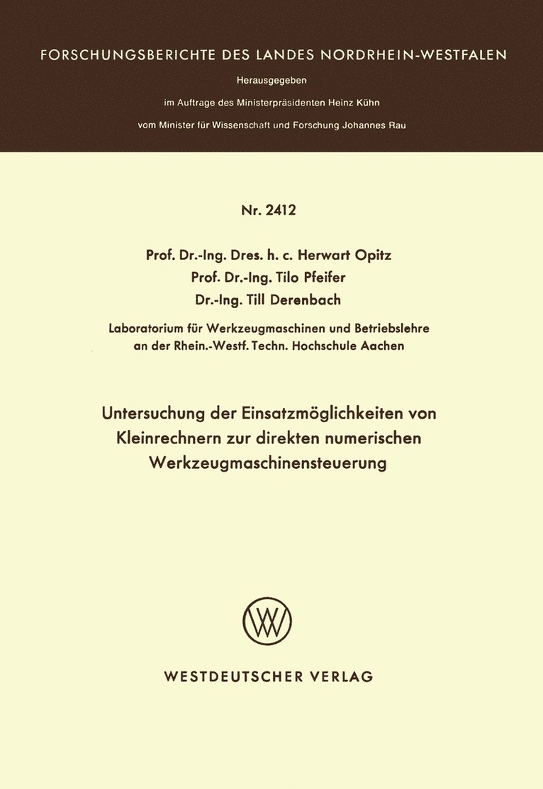 Untersuchung der Einsatzmglichkeiten von Kleinrechnern zur direkten numerischen Werkzeugmaschinensteuerung 1