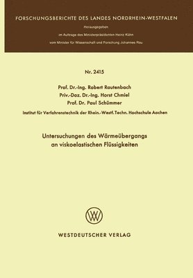 bokomslag Untersuchungen des Wärmeübergangs an viskoelastischen Flüssigkeiten