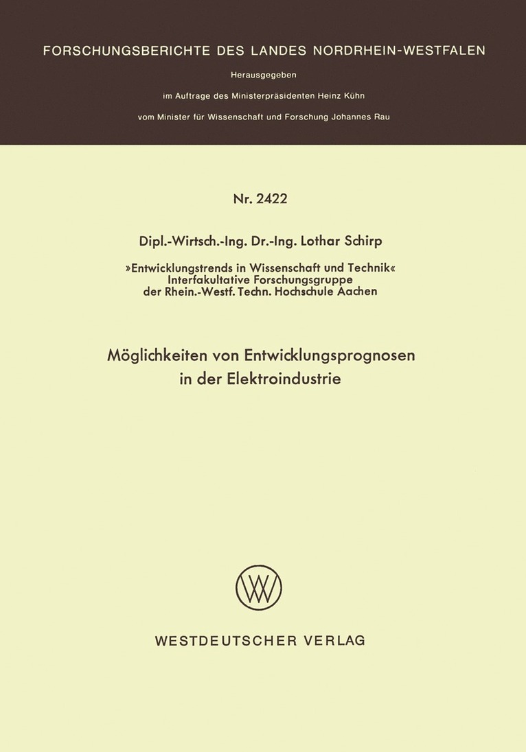 Lothar Schirp - Möglichkeiten von Entwicklungsprognosen in der Elektroindustrie, Häftad