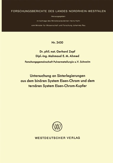 Gerhard Zapf - Untersuchung an Sinterlegierungen aus dem binären System Eisen-Chrom und dem ternären System Eisen-Chrom-Kupfer, Häftad