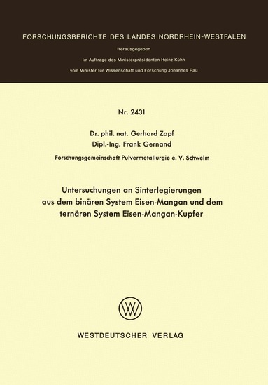 Gerhard Zapf - Untersuchungen an Sinterlegierungen aus dem binären System Eisen-Mangan und dem ternären System Eisen-Mangan-Kupfer, Häftad