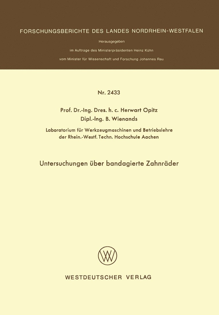 Herwart Opitz - Untersuchungen über bandagierte Zahnräder, Häftad