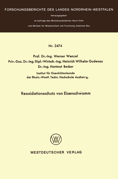 Werner Wenzel - Reoxidationsschutz von Eisenschwamm, Häftad
