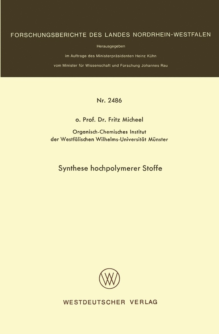 Fritz Micheel - Synthese hochpolymerer Stoffe, Häftad