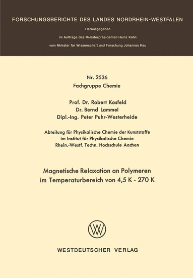 bokomslag Magnetische Relaxation an Polymeren im Temperaturbereich von 4, 5 K  270 K