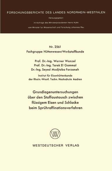 Werner Wenzel - Grundlagenuntersuchungen über den Stoffaustausch zwischen flüssigem Eisen und Schlacke beim Sprühraffinationsverfahren, Häftad