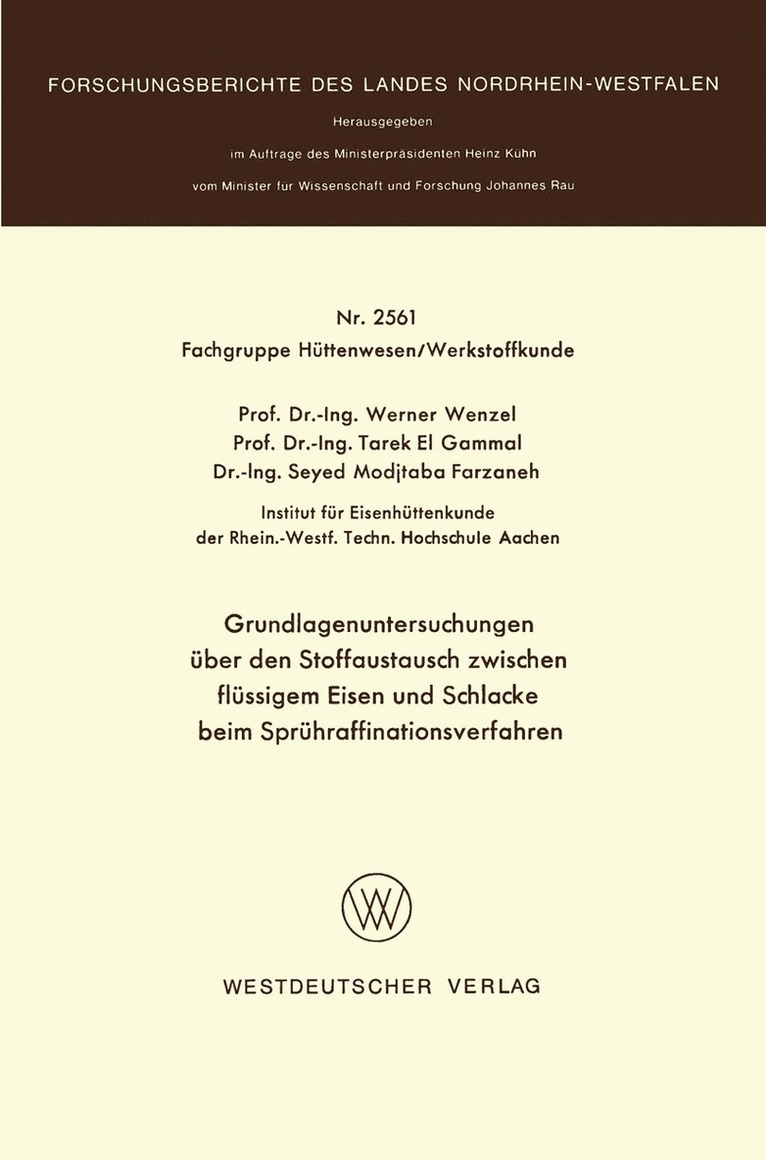 Werner Wenzel - Grundlagenuntersuchungen über den Stoffaustausch zwischen flüssigem Eisen und Schlacke beim Sprühraffinationsverfahren, Häftad