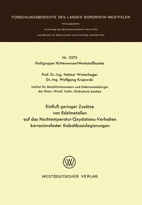 bokomslag Einfluß geringer Zusätze von Edelmetallen auf das Hochtemperatur-Oxydations-Verhalten korrosionsfester Kobaltbasislegierungen