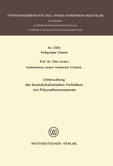 bokomslag Untersuchung des kautschukelastischen Verhaltens von Polyurethanionomeren