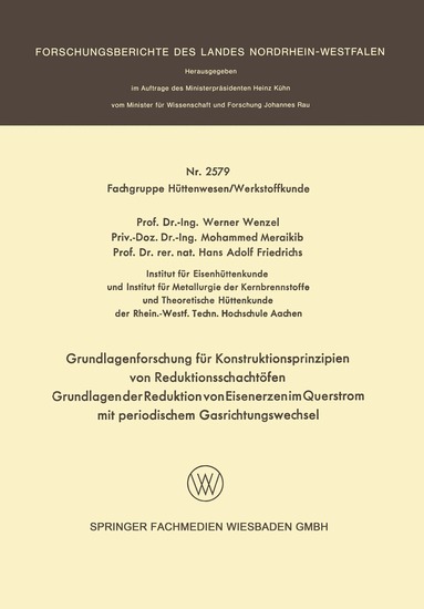 Werner Wenzel, Mohammed Meraikib, Hans Adolf Friedrichs - Grundlagenforschung für Konstruktionsprinzipien von Reduktionsschachtöfen, Häftad