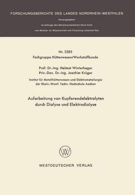 bokomslag Aufarbeitung von Kupferendelektrolyten durch Dialyse und Elektrodialyse