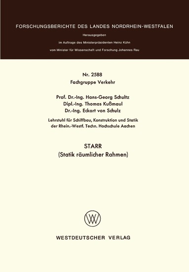 Hans-Georg Schultz - STARR (Statik räumlicher Rahmen), Häftad