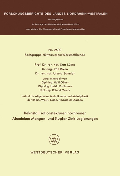 bokomslag Rekristallisationstexturen hochreiner Aluminium-Mangan- und Kupfer-Zink-Legierungen