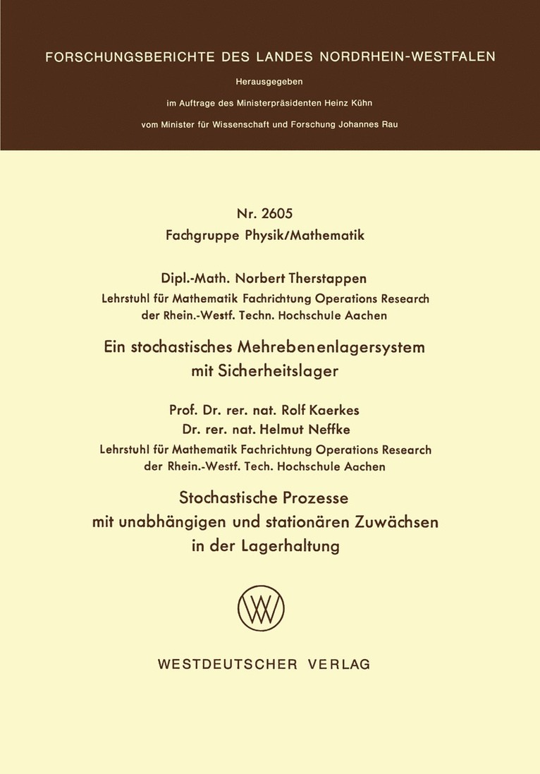 Ein stochastisches Mehrebenenlagersystem mit Sicherheitslager. Stochastische Prozesse mit unabhngigen und stationren Zuwchsen in der Lagerhaltung 1