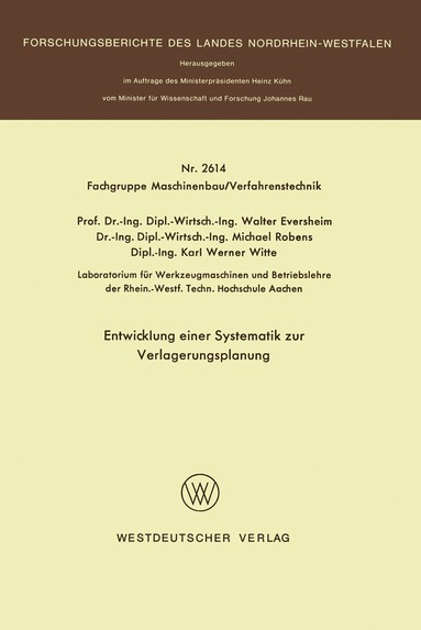 Walter Eversheim - Entwicklung einer Systematik zur Verlagerungsplanung, Häftad