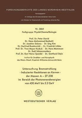 Untersuchung Bremsstrahlung  Induzierter Reaktionen an Kernen der Massen A = 27238 im Bereich der Photonenendenergien von 450 MeV bis 2.2 GeV 1