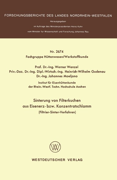 Werner Wenzel - Sinterung von Filterkuchen aus Eisenerz- bzw. Konzentratschlamm, Häftad