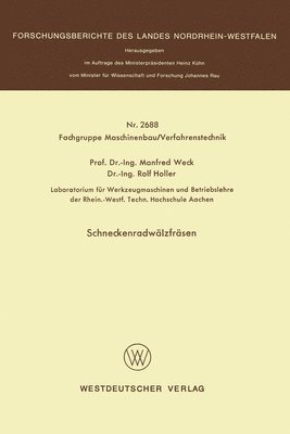Manfred Weck - Schneckenradwälzfräsen, Häftad