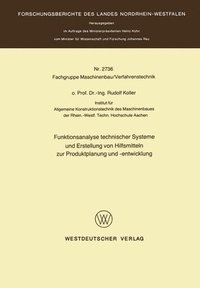 bokomslag Funktionsanalyse technischer Systeme und Erstellung von Hilfsmitteln zur Produktplanung und -entwicklung