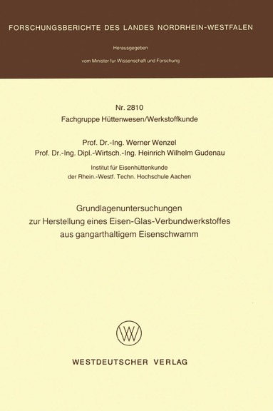 Werner Wenzel - Grundlagenuntersuchungen zur Herstellung eines Eisen-Glas-Verbundwerkstoffes aus gangarthaltigem Eisenschwamm, Häftad