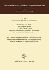 bokomslag Zur Ermittlung elastoplastischer Verformungen von Werkstoffen, insbesondere von Verbundwerkstoffen, mit Hilfe der Methode der finiten Elemente