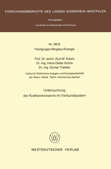 bokomslag Untersuchung der Kraftwerkreserve im Verbundsystem
