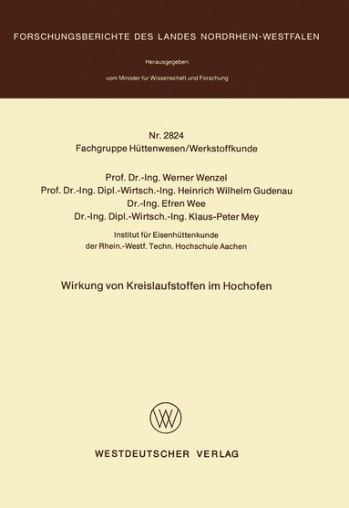 Werner Wenzel - Wirkung von Kreislaufstoffen im Hochofen, Häftad