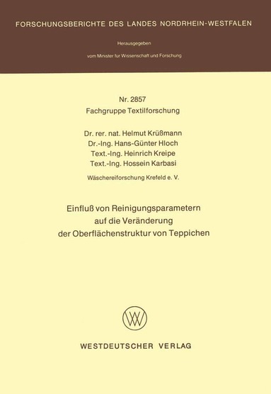 Helmut Krüssmann - Einfluß von Reinigungsparametern auf die Veränderung der Oberflächenstruktur von Teppichen, Häftad