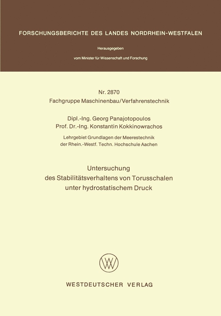 Georg Panajotopoulos - Untersuchung des Stabilitätsverhaltens von Torusschalen unter hydrostatischem Druck, Häftad