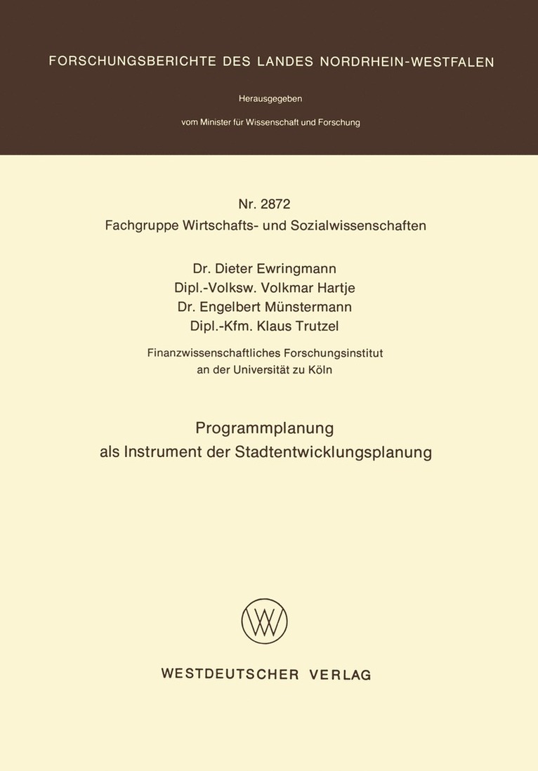Dieter Ewringmann - Programmplanung als Instrument der Stadtentwicklungsplanung, Häftad